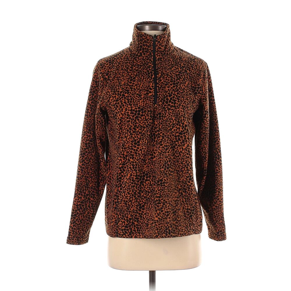 LANDS END Cheetah Fleece Quarter Zip